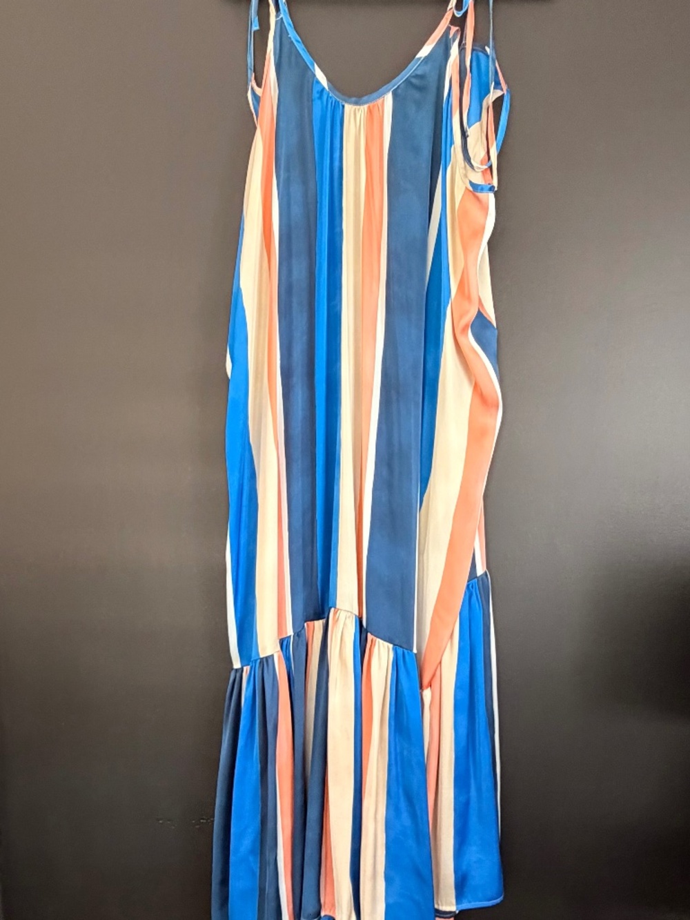 LEMLEM X H&M Blue and Pink Satin Ruffled Stripe Maxi Dress Size XL